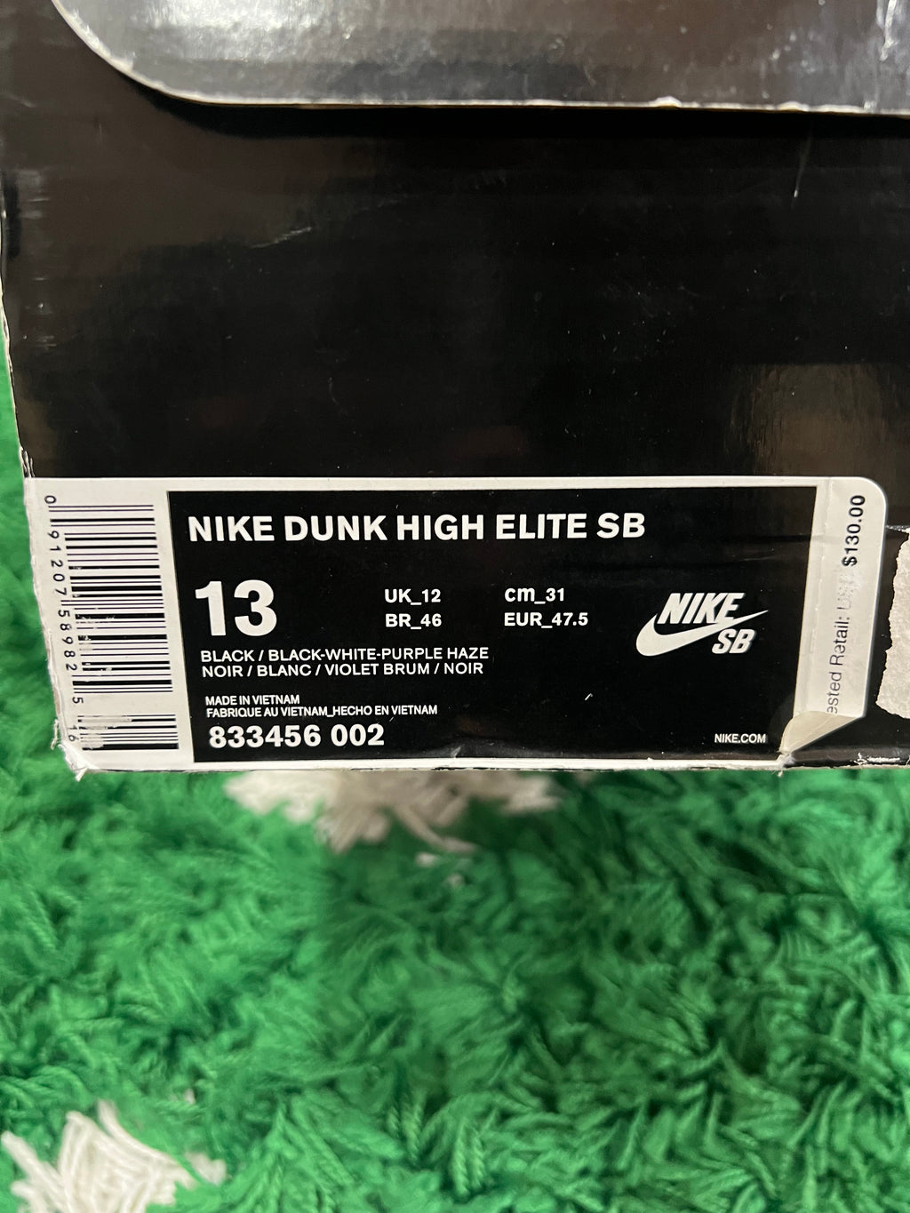 Nike SB Dunk High Black Purple Box (Preowned 13M)