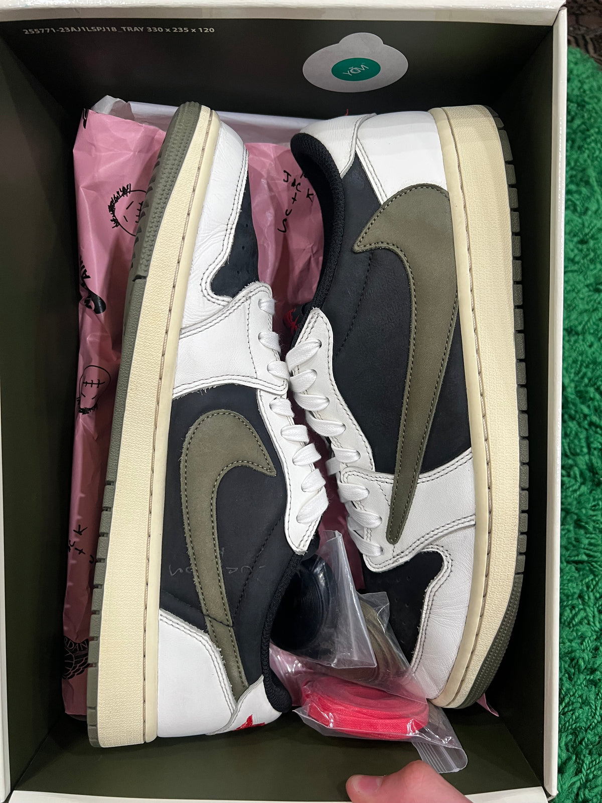 Jordan 1 Low Travis Scott Olive (Women's) (Pre-Owned Size 12M/13.5W)